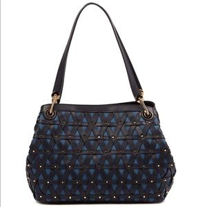 MICHAEL KORS RAVEN DENIM WOVEN LEATHER TOTE
